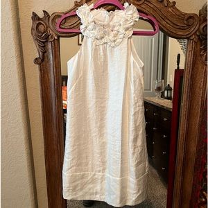 Off white Cocktail Dress, Knee Length, Ruffle Halter Neck